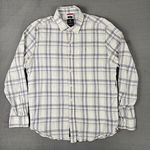 Victorinox shirt Mens Large Gray White Plaid Linen Blend Button Up Preppy Casual